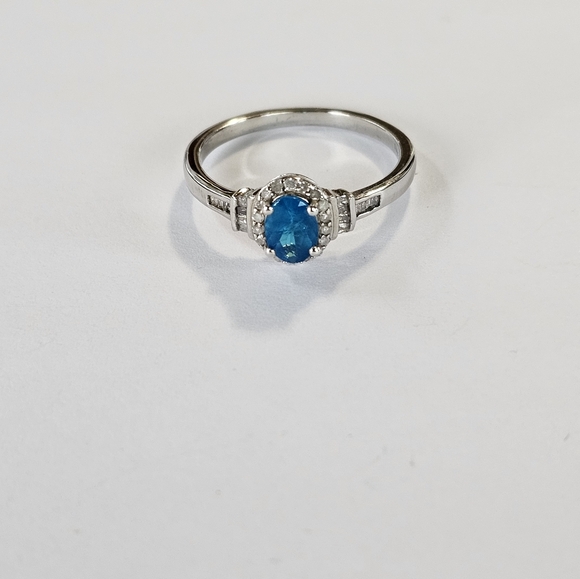 Genuine Neon Apatite & Diamond Ring Platinum over Sterling Silver Sz 10! ✨️ - Picture 10 of 11